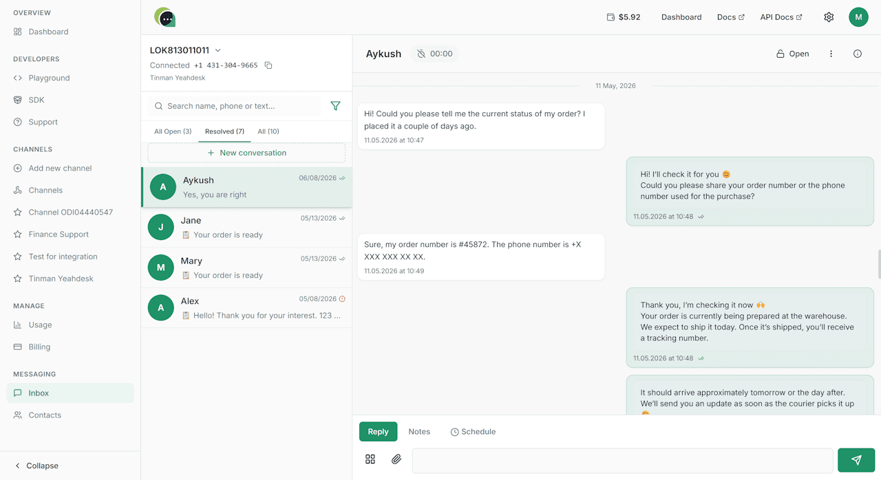 Embedded Testing Inbox for WhatsApp Business API