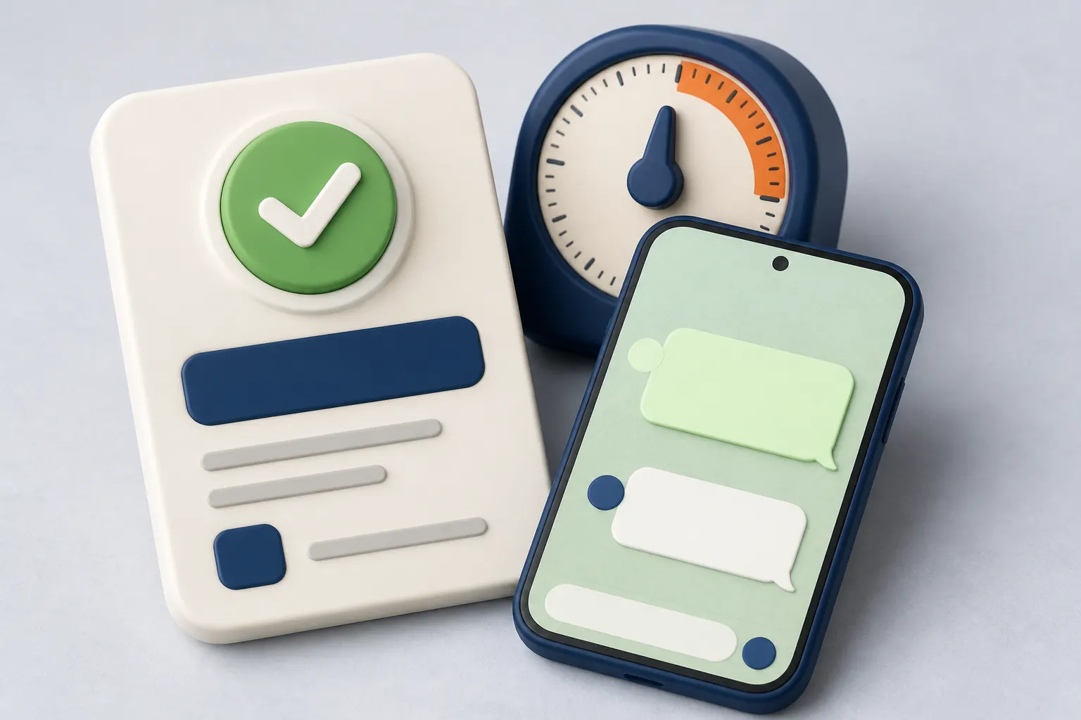 Approved WhatsApp message template card beside a 24-hour timer and a phone with a business chat